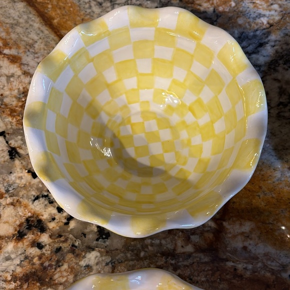 Hand Painted Yellow Checkered Bowls-Patti Cappell Design for Two’s Company - Picture 9 of 14